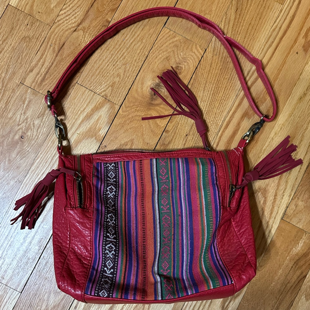 Flying Tomato Red and Multicolor Shoulder Bag